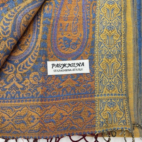 Pashmina Scarf Pashmina Silk Beautiful Multi-Colored Paisley Pattern Fringe - 27 - Picture 4 of 6